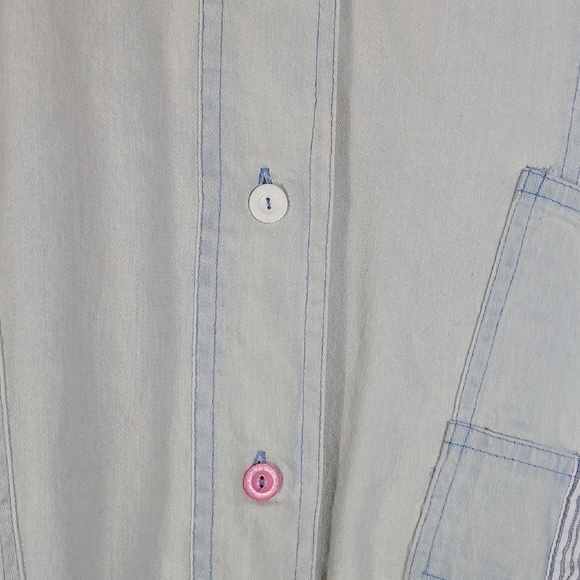 Vintage 80s Women Faded Denim Bomber Jacket Size M Acid Wash Patchwork Grunge - Picture 6 of 15